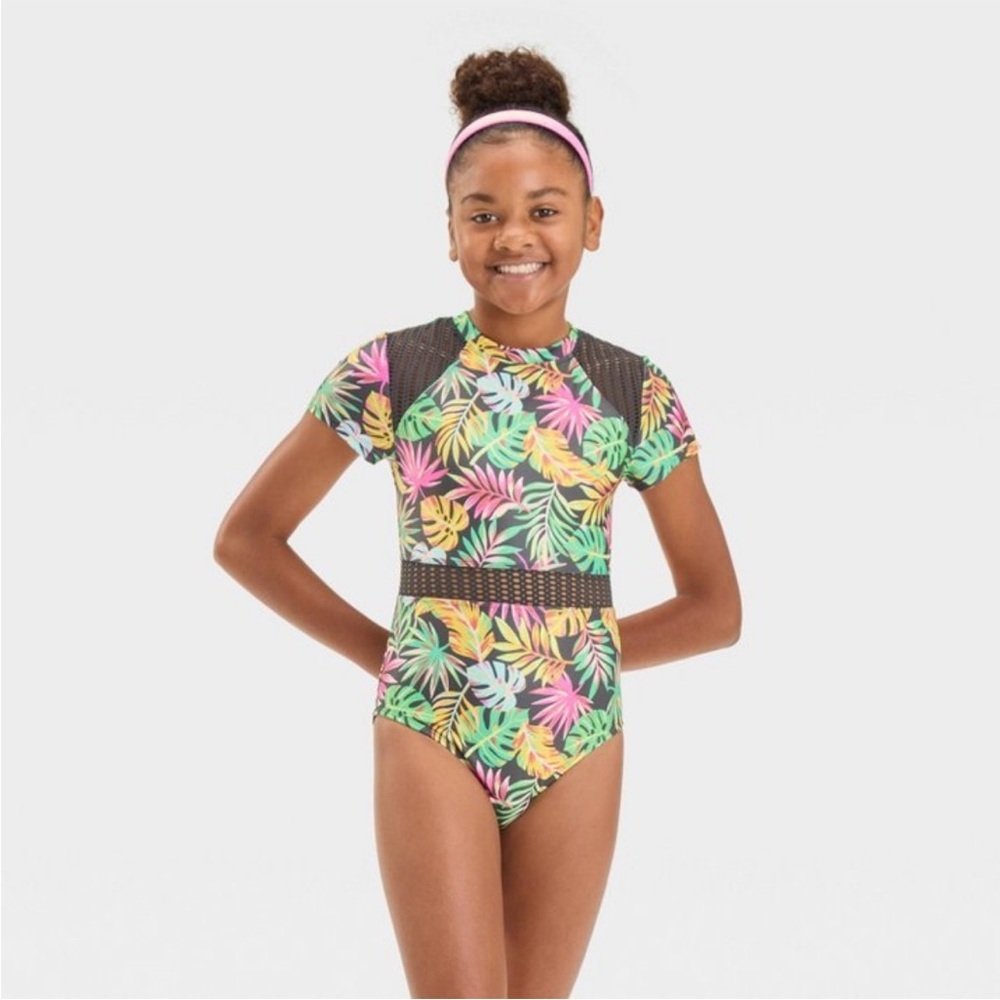 Tropical Kids Swim Suit one piece rash guard girls size large 10/12 NWT